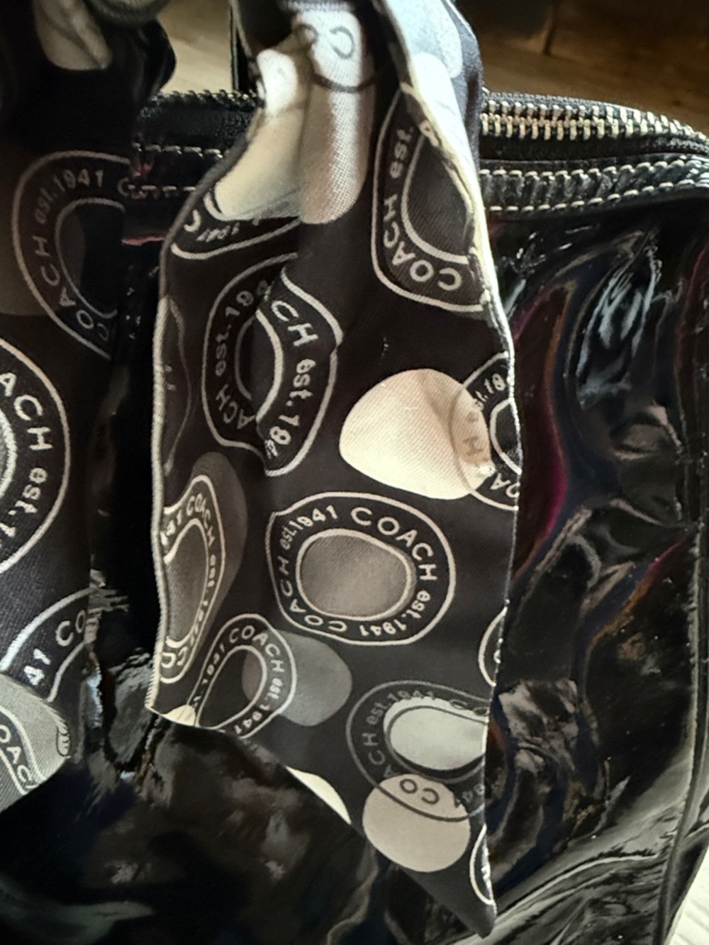 Coach Black Patent Leather Shoulder Satchel - Picture 4 of 7
